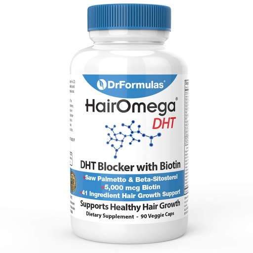 [BRSWIZTYBEABKF3M] DrFormulas DHT Blocker for Men and Women | HairOmega Advanced Hair Growth Supplements with Biotin 5000 mcg | Hair Loss Vitamins Pills, 45 Day Supply