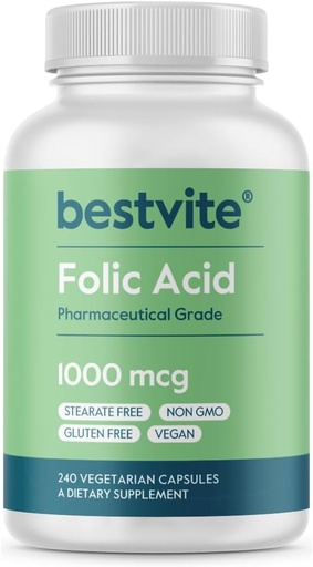 [BRSWIZIOO55QM232] BestVITE Folic Acid 1000mcg (Vitamin B9) (240 Vegetarian Capsules) - No Dicalcium Fosphate - No Stearates -No Silikon Dioksid - GMO - Gluten Pulsuz