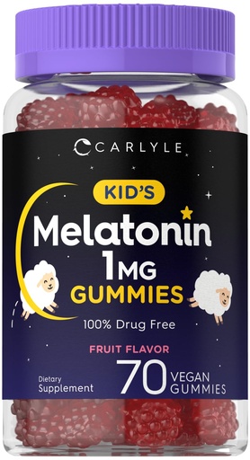 [BRSW2ZQFAADQAFDP] Carlyle Kids Melatonin Gummies | 1 mg 70 Count | Fruit Flavor Gummy | Vegan, Non-GMO, Gluten Free