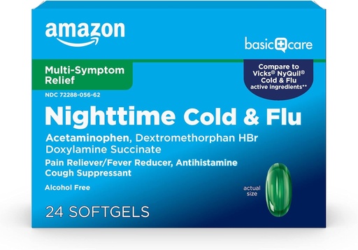 [BRSW2ZARCAPBGF3U]   Basic Care Nighttime Cold & Flu, 24 Softgels