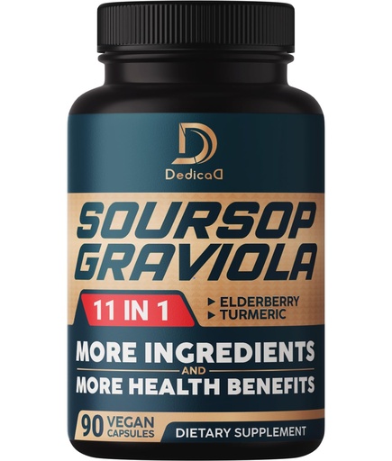 [BRSRMFIBCMCWKEI4] Soursop Graviola Capsules - 3 Months Supply - 9450mg Per Serving - 11 Herbs Elderberry, Turmeric Curcumin, Ginger Root, Milk Thistle - Mood, Mind, Body & Immune Support - 90 Vegan Capsules