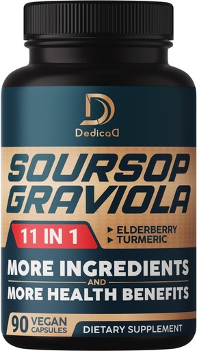 [BRSRMFIBCMCWKEI4] Soursop Graviola Capsules - 3 Months Supply - 9450mg per Serving - 11 žolelių Elderberry, Termeric Curcumin, Ginger Root, Milk Thistle - Mood, Mind, Body & Immune Support - 90 Vegan Capsules