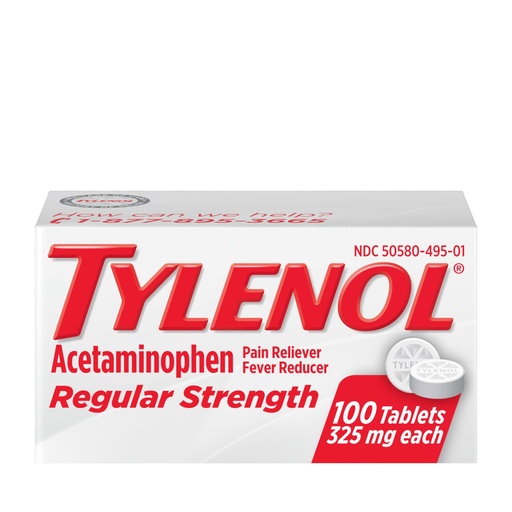 [BRSWIY35A56BU3AZ] Tylenol Regular Strength Tablets with 325 mg of Acetaminophen, Fever Reducer & Pain Reliever for Headache, Backache, Muscle Aches, Joint Pain & Menstrual Cramps, 100 ct