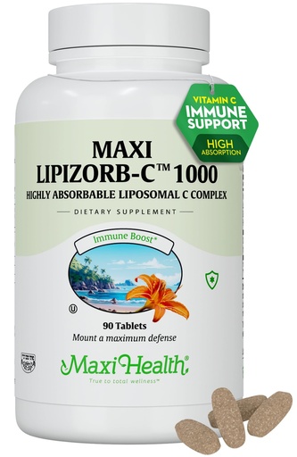 [BRSROBADAQARUA3J] Maxi Health Liposomal Vitamin C 1000mg Tablets with Digestive Blend, Highly Absorbable High Dose VitaminC, Non GMO Kosher Vegetarian Doctor-Formulated Immune Support Supplement (90 Count)