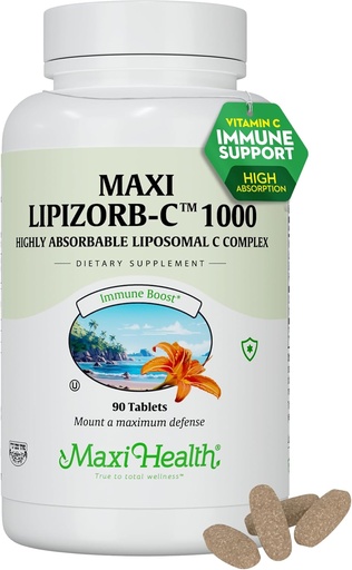 [BRSROBADAQARUA3J] Maxi Health Liposomal Vitamin C 1000mg tabletter med fordøjelsesblend, stærkt Absorbable højdosis Vitamin C, ikke GMO Kosher Vegetar Doctor- Formuleret immunforsvar supplement (90 Tæl)