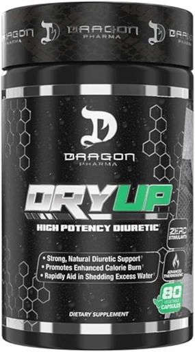 [BRSWYEI5BEBQYFDV] DRAGON PHARMA DryUp, High Potency Diuretic & Thermogenic Matrix, Flexible Use, Stim-Free Supplement, Perfect to Prepare for Competition or Photoshoots (80 Capsules)