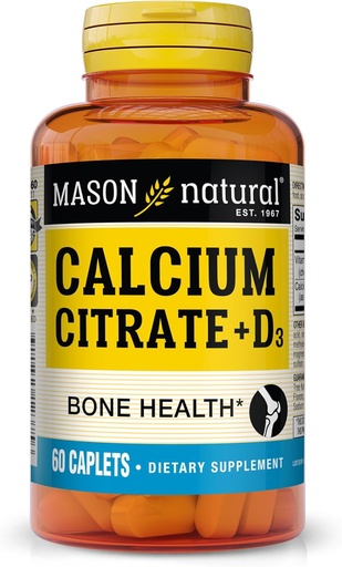 [BRSWIEDRO55BS3Y3] Mason Natural Calcium Citrate Plus Vitamin D3, 2 Month Supply, Strengthens Muscle Function & Bone Health, 60 Caplets