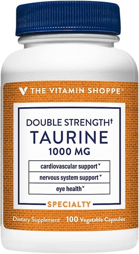 [BRSRMZI3BYMRGCD7] The Vitamin Shoppe Double Strength Taurine - Cardiovascular & Nervous System Support - 1,000 MG (100 Vegetarian Capsules)