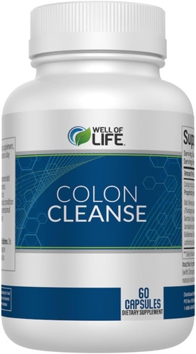 [BRSRAZA3BYMA42TG] Well of Life: Colon Cleanse: Aloe Vera, Cascara Sagrada, Rhubarb Root, Bentonite. Helps in Digestion, Helps Relieves Constipation. 700mg | 60 Vegetarian Capsules. Vegan, Non-GMO. USA-Made.