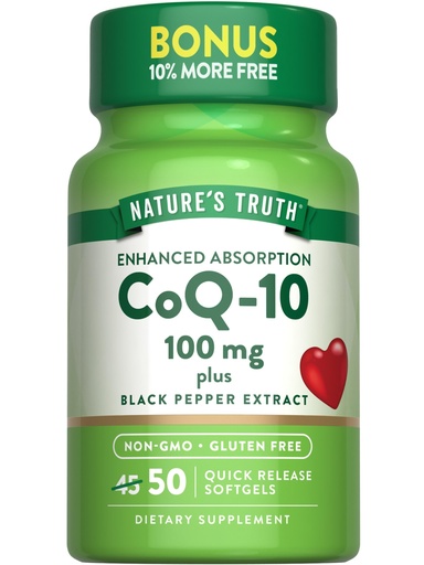 [BRSWICQBBBYBKETK] Nature's Truth CoQ10 100mg | 50 Softgels | Plus Black Pepper Extract | Non-GMO and Gluten Free Supplement