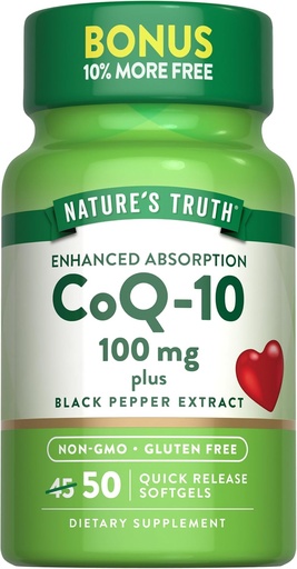[BRSWICQBBBYBKETK] Nature's Truth CoQ10 100mg | 50 Softgels | Plus Black Pepper Extract | Non-GMO and Gluten Free Supplement