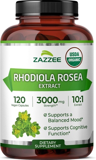[BRSROFQ7O4GQGEIY] Zazzee USDA Organic Rhodiola 10:1 Exract, 3000 mg Strength, 120 Capsules, 4 Month Supply, Standardized and Concentrated 10X Extract, 100% Vegetarian, Extra Strength, All-Natural and Non-GMO