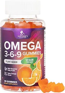 [BRSWYYA6BUJREEY3] Omega 369 Gummies - Vegan Triple Omega 3 Supplement Gummy - Essential Fatty Acids Oil 3 6 9 Complex Heart Support and Brain Support for Women, Men & Pregnancy, Fish Free Non-GMO, Orange - 60 Gummies