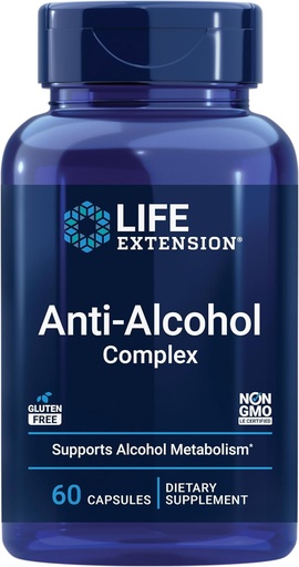 [BRSWGAQDBEAWYELF] Life Extension Anti-Alcohol Complex, Vitamin C, zinc, Grape Seed, Milk Thistle, Clove Extract, Supports Healthy Alcohol Metabolism & Optimal Liver Function, Gluten-Free, Non-GMO, 60 Capsules