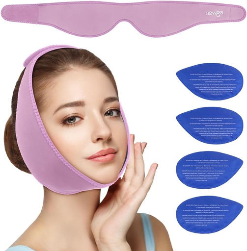 [BRSRMCQNOQPBMCY7] NewGO חוכמה שיניים Ice Pack Head Wrap for Face Oral Surgery, Jaw Ice Pack for Face with 4 Hot Gel Pack for TMJ, Tooth Extraction, טונסילectomy Recovery - Purple Purple