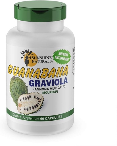 [BRSWKFQMOUDRKFY5] Sunshine Naturals Graviola Supplement. Immune Support, Digestive Aid, Antioxidant Defense, and Detoxification. Promotes Healthy Digestion, Cellular Health, and Overall Wellness. 60 Capsules.