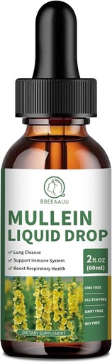 [BRSROCYFOUBBSG35] Mullein kvapky pre pľúca, Mullein Leaf Extract 1000MG pre dýchacie cesty, Immune & Digestion Support, s Quercetin, Marshmallow, bazy, Black Cumin Seed, Hypromelain, non-GMO, Vegan, 2 Fl Oz