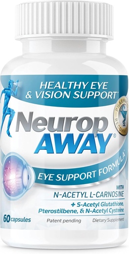 [BRSROA3QBUCAY2D4] NeuropAWAY Eye Support Supplement 60CT с Lutein N-Acetyl L-Carnosine S-Acetyl Glutathione N-Acetyl Cystiene Pterostilbene Lycopene Zeaxanthin для поддержки здорового зрения, помогает смазать и высушить глаза