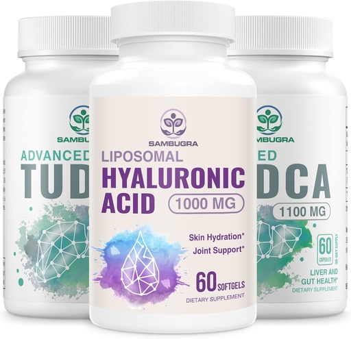 [BRSROYIOCMFBGF3L] TUDCA Liver Supplements 1100mg and Liposomal Hyaluronic Acid Supplements 1000mg, High Bioavailability Supplement (Pack of 3)