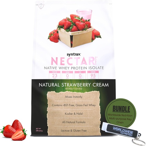 [BRSROHQNPMBQKETK] Syntrax Native Whey Protein Isolate - Kosher & Halal, Lactose & Gluten Free - Natural Strawberry Cream Flavor - 2 Pounds - with Keychain