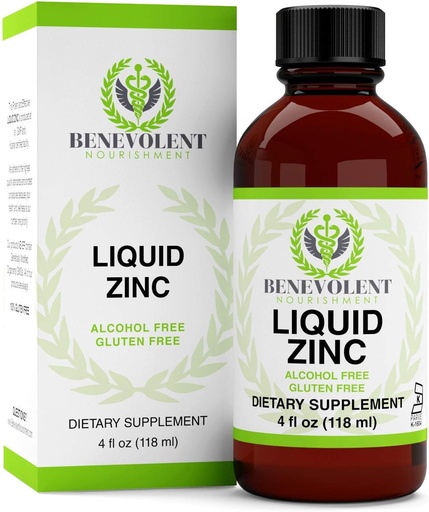 [BRSWKHT3BZYBUHLI] Zinc Supplement with Organic Elderberry Fruit & Herbs - Potent & Effective Liquid Dietary Supplement for Entire Family - 100% Alcohol & Gluten Free - Non GMO Formula. Large 4oz Bottle.