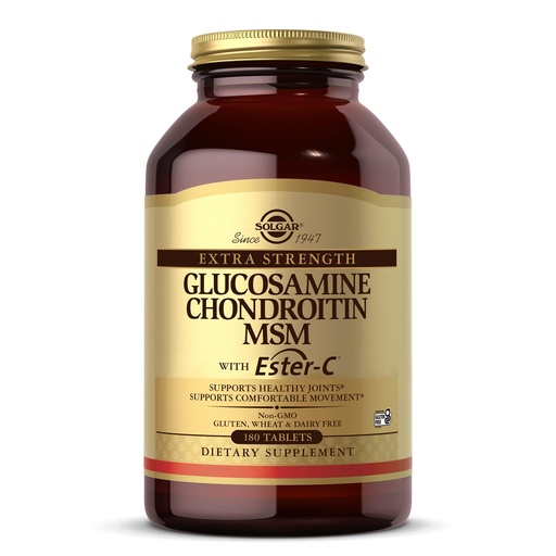 [BRSWIYL2OINQIE32] Solgar Extra Strength Glucosamine Chondroitin MSM w/Ester-C, 180 Tablets - Promotes Healthy Joints, Supports Comfortable Movement & Collagen Formation - Non-GMO, Gluten No, Dairy No - 60 Servings