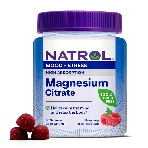 [BRSROGQRBYMGMETB] Natrol Magnesium Citrate, High Absorption Magnesium Supplement for Mood and Stress, Helps Calm The Mind and Relax The Body, 60 Raspberry-Flavored Gummies, Up to a 30 Day Supply