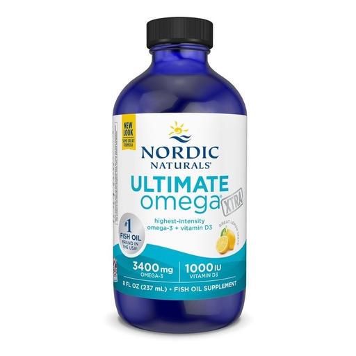 [BRSWIHDRBUDBSADK] Nordic Naturals Ultimate Omega Xtra Liquid, Lemon Flavor - 8 oz - 3400 mg Omega-3 + 1000 IU Vitamin D3 - EPA & DHA - Brain, Heart, Joint, & Immune Health - Non-GMO - 48 Servings