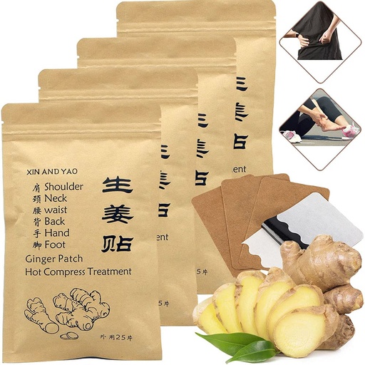 [BRSW2FQZBN5AGF3G] 100pcs Self-Heating Ginger Patch for Lymph, Promote Blood Circulation, Pain Relief for Shoulder, Neck, Waist, Back, Hand, Foot, Knee & Joint, Stomach Bloating, Hot Compress Pad (12 * 8cm)