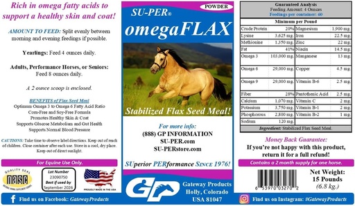 [BRSWIZYOCQPWED3C] SU-PER OmegaFLAX Flax for Horses - Premium Stabilized Flax Seed Meal & Omega 3 Suplemento - Soportes Saludable Skin " Coat - 15 libras