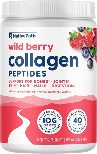 [BRSWYHD4AAJWCFYZ] NativePath Collagen Peptides - Hydrolyzed Type 1 & 3 Collagen. Keto & Paleo Grass-Fed Protein Powder for Hair, Skin, Nails, Bones, Joints, Digestion and More - No Gluten or Dairy (Wild Berry, 230g)
