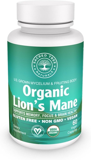 [BRSRAGQQPIFQOAD4] Organic Lion's Mane Mushroom Capsules - 1,000mg High Potency - Brain Boost, Focus & Immune Support - Non-GMO, Vegan, 60 Count