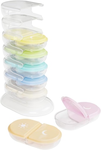 [BRSRABQ3BV4BQELB] EZY DOSE Weekly (7-Day) AM/PM Pill Organizer Tower, Stackable Medication Dispenser, Portable Travel Pill Box with Morning & Evening Compartments, Easy-to-Use Daily Vitamin Storage Case, Rainbow