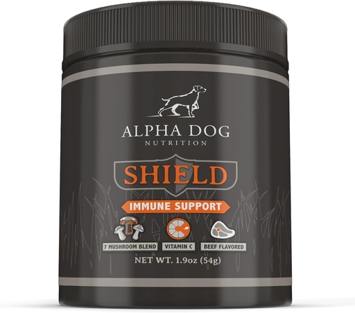 [BRSROZIHPN6WY2A7] Shield Allergy Immune Support Supplement for Dogs by Alpha Dog Nutrition - 7 Nutritional Mushroom Powder Complex + Vitamin C to Boost Immunity - Up to 60 Servings for Small Breed Dogs, 54g