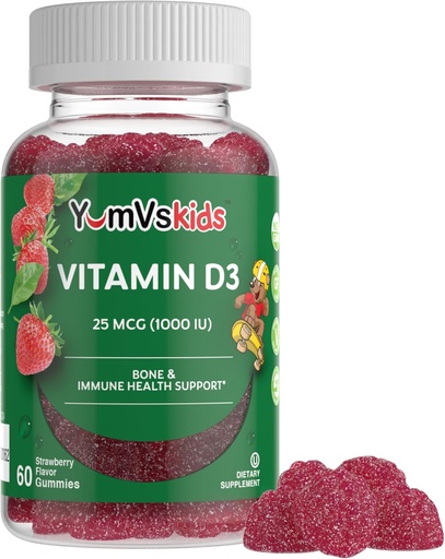 [BRSWI2T2PMAQKE3I] YUM-V's Chewable Vitamin D Gummies for Kids - Vitamin D 1000 IU - Vitamin D3 Gummies - Kids Vit D3 Dietary Supplements - Children's Vitamin D3 1000IU - Bone Health & Immune Support (60 Count)