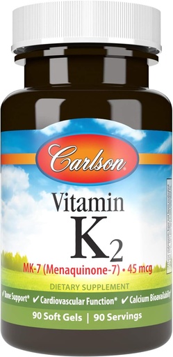 [BRSWIZIBCQBROGT4] Carlson Labs Vitamin K2-7 45 MCG Mineral Supplement Softgels, 90 Count