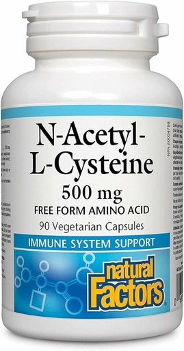 [BRSWIZYRAYHRQF3U] 자연적인 요인 N-Acetyl-L-Cysteine 500 mg - 건강한 간결 & Lungs를 지원하십시오 - 산화 방지제 지원 보충교재 지원 면역 체계 건강 - 90의 채식주의자 캡슐 (90의 서빙)