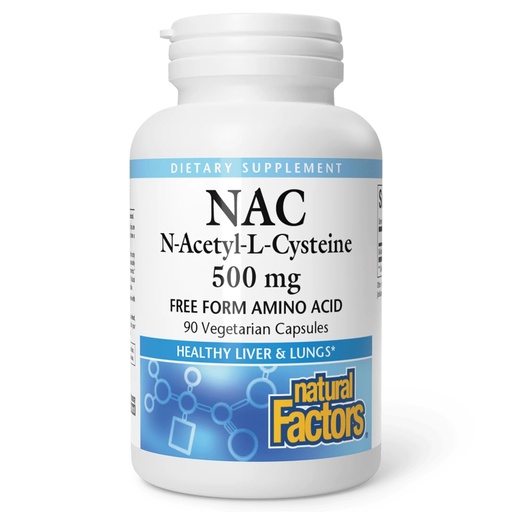 [BRSWIZYRAYHRQF3U] Natural Factors N-Acetyl-L-Cysteine 500 mg - Supports Healthy Liver & Lungs - Antioxidant Support Supplement Supports Immune System Health - 90 Vegetarian Capsules (90 Servings)