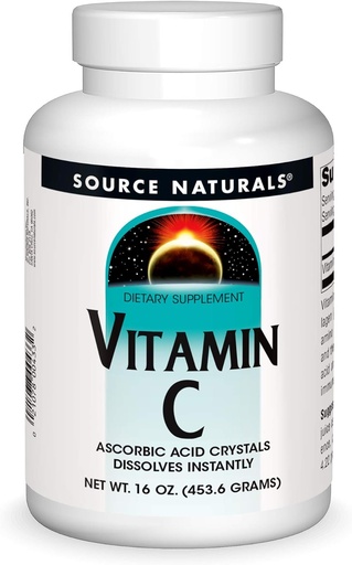 [BRSWIYQOAUNAE2TA] Fuente Naturals Vitamina C - Cristales Ácidos Ascórbicos Eso disuelve instantáneamente, Suplemento dietético - 16 oz