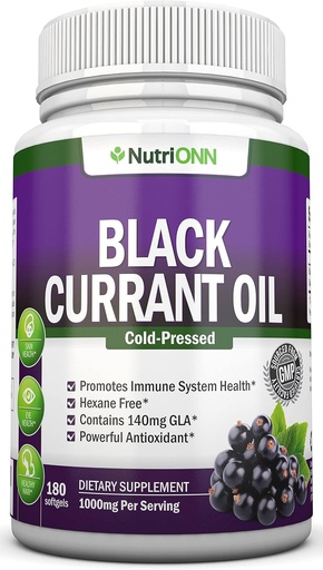 [BRSWKFARAYCGIG3U] Černý Currant Oil - 1000 Mg - 180 Softgels - Cold- Pressed Pure Black Currant Seed Oil - Hexane Free - 140mg GLA Per Serving - Reguluje hormonální rovnováhu - Skvělé pro imunitní systém, vlasy a kůži