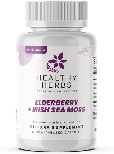 [BRSRAEA6CMHBEA3D] Healthy Herbs Wildcrafted Elderberry Sea Moss Capsules | 2600mg Irish Sea Moss + Elderberry Essentials Blend | US-Made, Vegan, Non-GMO, Easy-Swallow (60 Capsules)