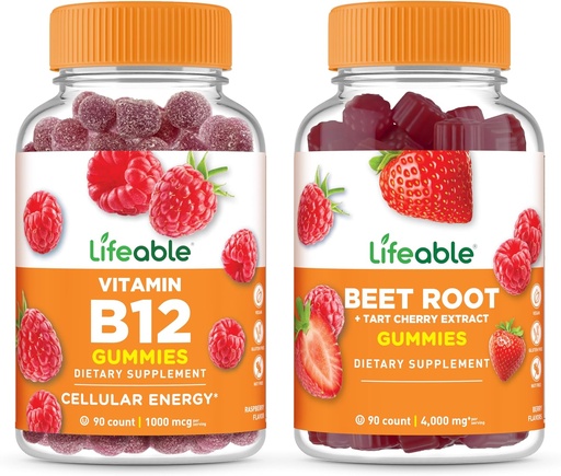 [BRSW2HQRO4MWY3A3] Lifeable Vitamin B12 + Beet Root, Gummies Bundle - Great Tasting, Vitamin Supplement, Gluten Free, GMO Free, Chewable