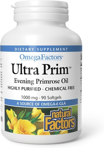[BRSWIZYZOMORUFY5] Naturlige faktorer Ultra Prim Kveld Primrose Olje 1000mg, En naturlig kilde til Omega-6 GLA, 90 Softgels