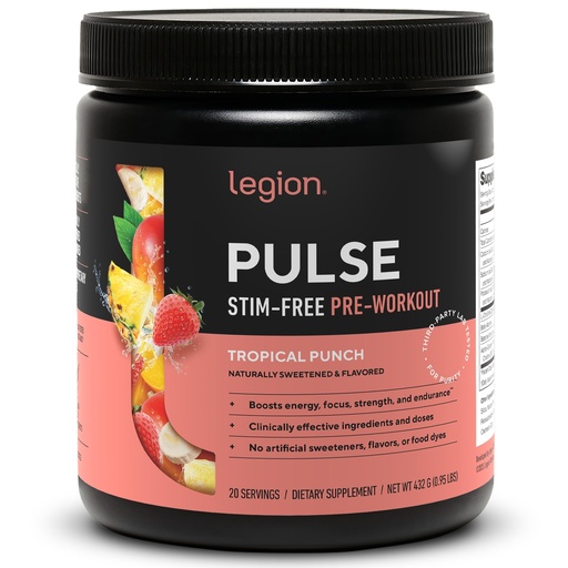 [BRSWGBD3CMDWY3DV] LEGION Pulse Pre Workout Supplement - All Natural Nitric Oxide Preworkout Drink to Boost Energy, Creatine Free, Naturally Sweetened, Beta Alanine, Citrulline, Alpha GPC (Caffeine Free Tropical Punch)
