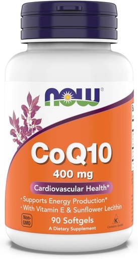 [BRSRABQ7OR7B4GQ7] NOW Foods Supplements, CoQ10 400 mg, Pharmaceutical Grade, All-Trans Form Produced by Fermentation, 90 Softgels