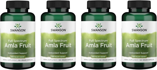 [BRSWGFD3CICBEALG] Swanson Full Spectrum Amla Fruit (Indian Gooseberry)-Ayurvedic Herbal Supplement Promoting Vitality & Energy Support-Packed with Phytonutrients to Support Wellness-(120 Capsules, 500mg Each) (4 Pack)
