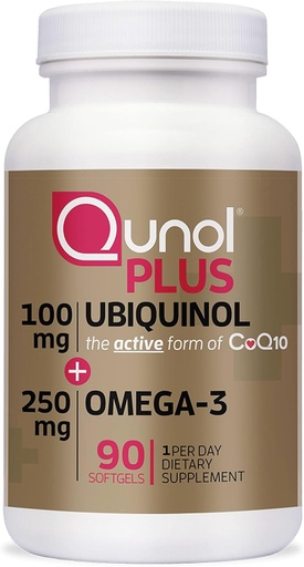 [BRSWGAAHOUPGACQ7] Qunol Plus Ubiquinol CoQ10 100mg with Omega 3 Fish Oil 250mg, Extra Strength Antioxidant Supplement, 90 Count