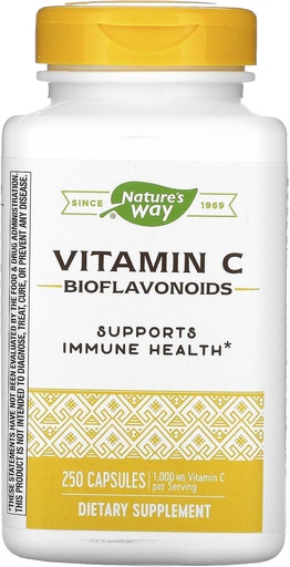[BRSWIYT3OMAQKH3Y] Nature's Way Vitamin C with Bioflavonoids, Immune Support*, High Potency Vitamin C per 2-capsule serving, Promotes Collagen*, 1,000 mg per 2-Capsule Serving, 250 Capsules (Packaging May Vary)