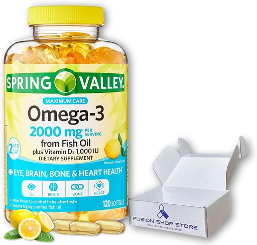 [BRSRAA3QAECAIG3X] Omega 3 2000mg softgels- Fish Oil, 120ct (Pack of 1), Boxed by Fusion Shop Store