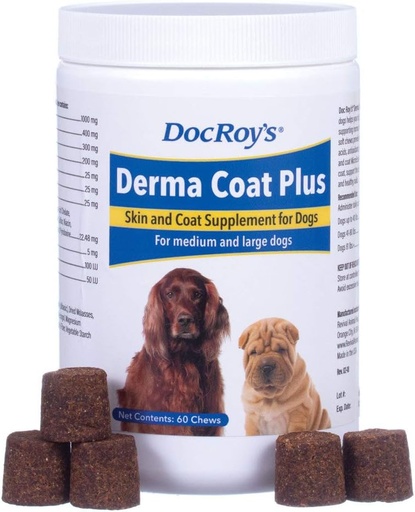 [BRSWIZA4CN5WOC32] Revival Animal Health Doc Roy's Derma Coat Plus Skin & Coat Supplement for Medium/Large Dogs - 60 ct Chews